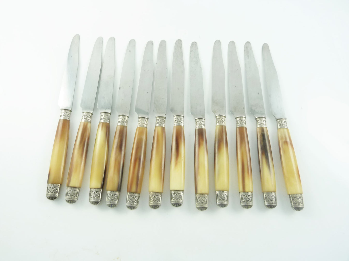 Set of 12 French silver & horn knives - 43 Chesapeake Court Antiques