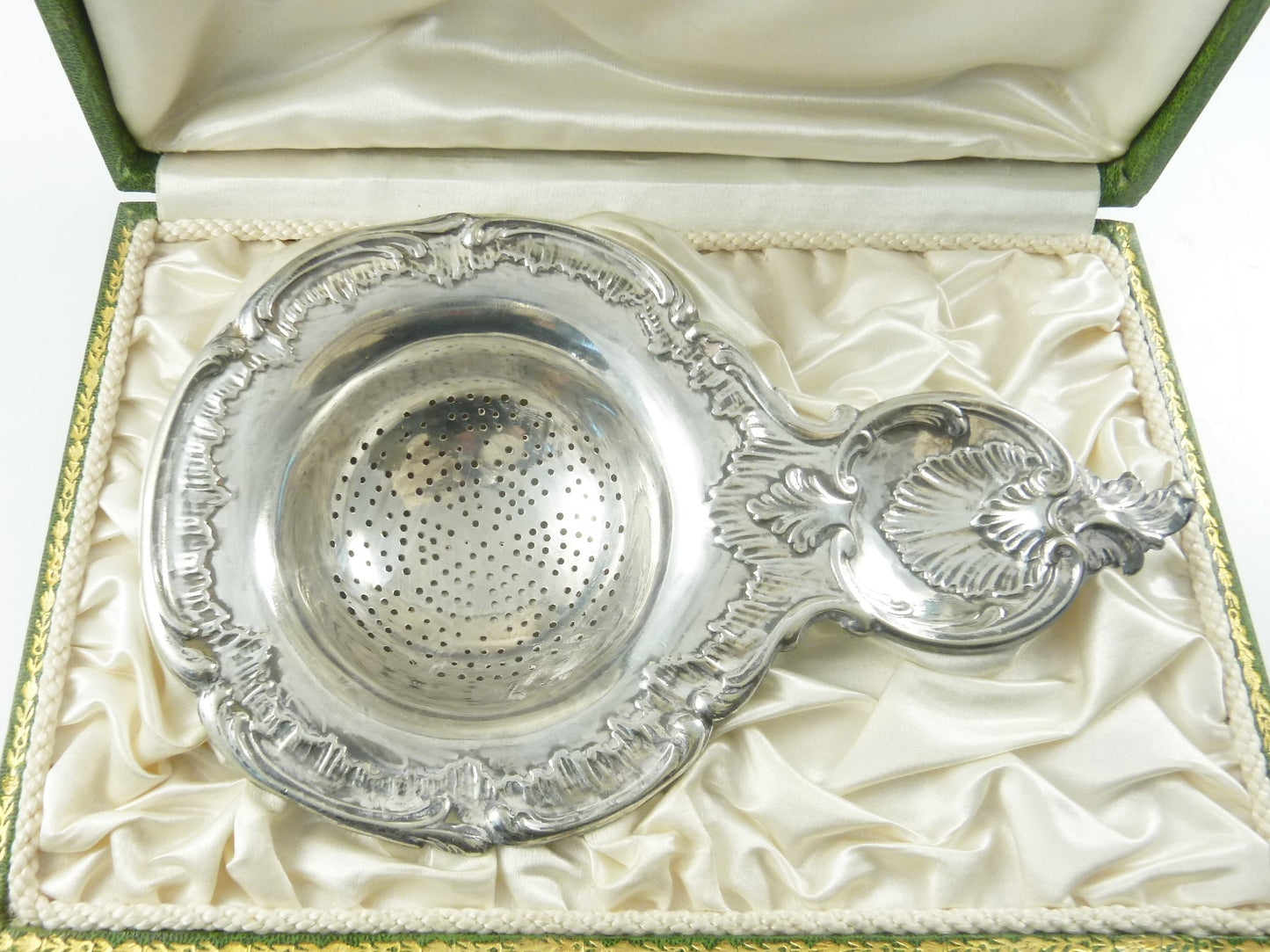 Antique French Silver Plate Tea Strainer Boxed - 43 Chesapeake Court Antiques