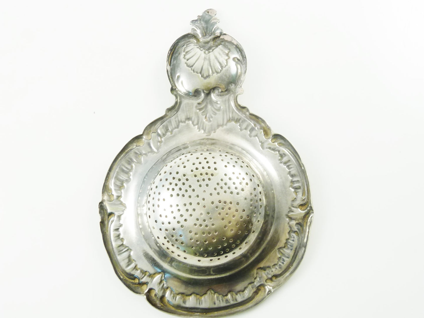 French Silver Plate Tea Strainer Ornate - 43 Chesapeake Court Antiques