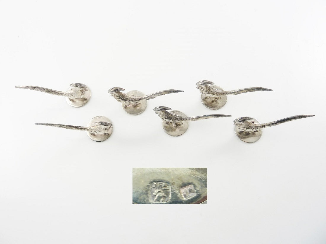Set of Six Pheasant Silver Menu Holders - 43 Chesapeake Court Antiques