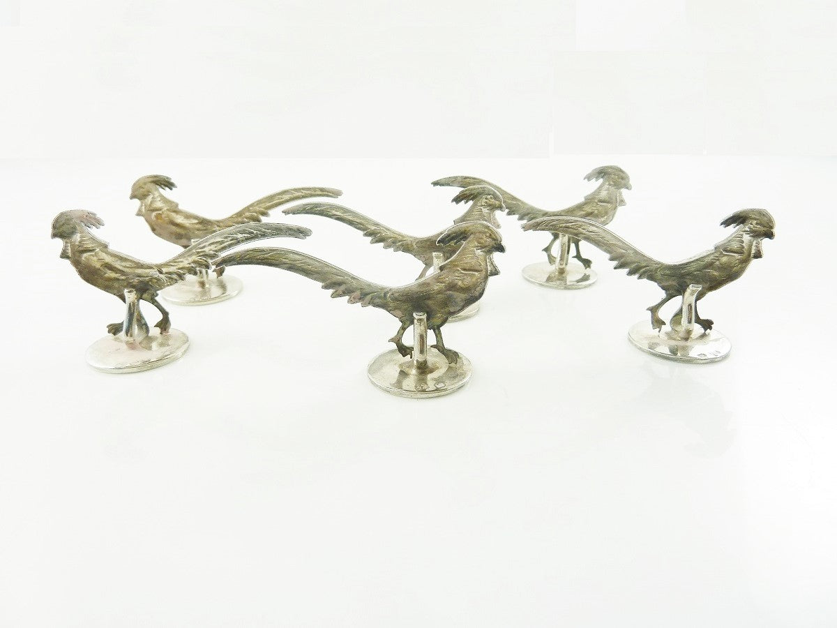 Vintage French Silver Place Card Holders Pheasants - 43 Chesapeake Court Antiques