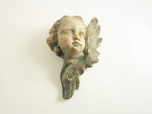 Antique Polychrome Putto or Cherub Face with Wings - 43 Chesapeake Court Antiques