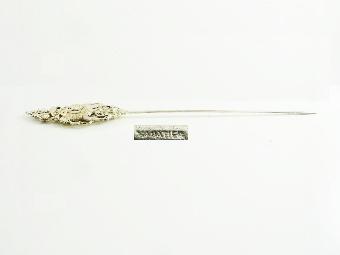Side view of French Figural Silver Skewer - 43 Chesapeake Court Antiques