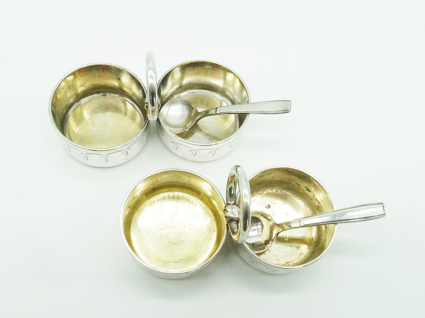French silver gilt salt cellars with spoons - 43 Chesapeake Court Antiques