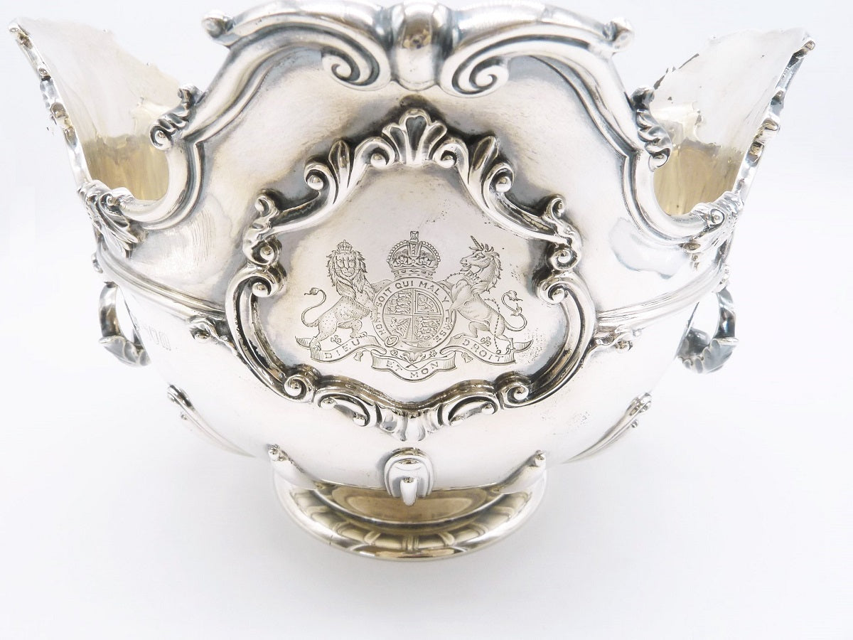 English Silver Bowl with Royal Coat of Arms United Kingdom - 43 Chesapeake Court Antiques