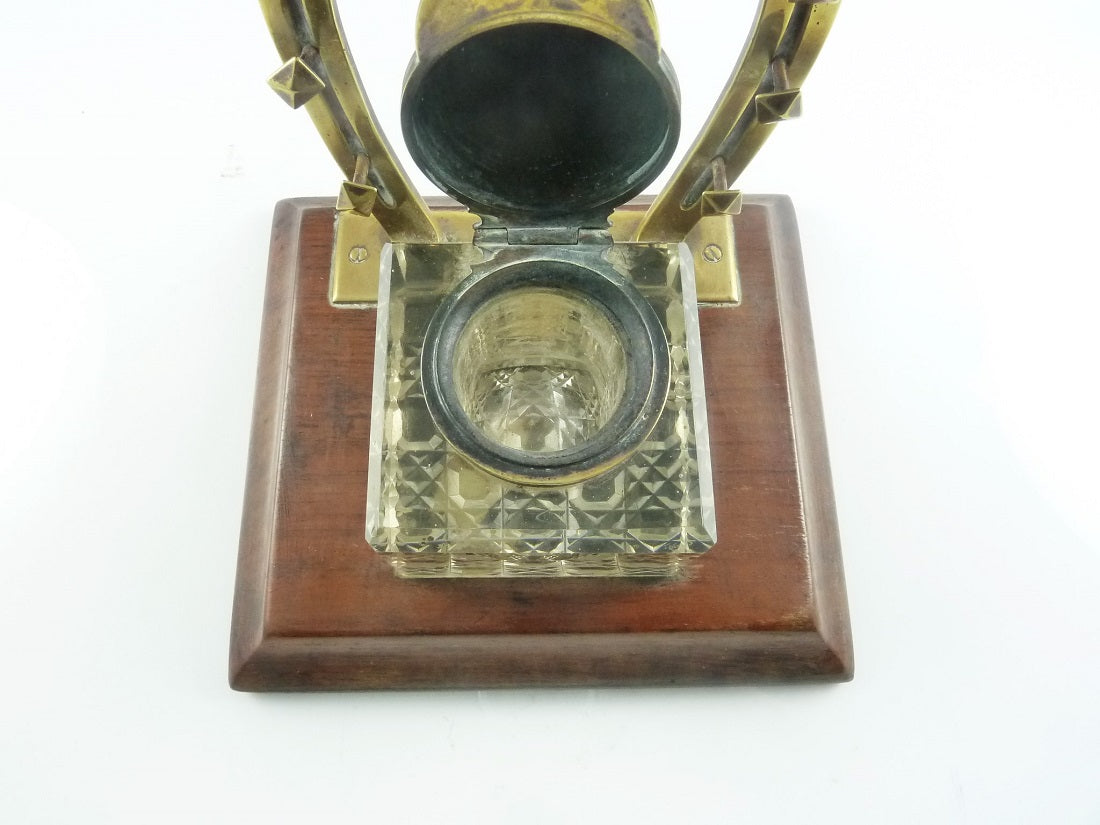 AntiqueEquestrian Inkstand or Inkwell, Jockey cap, Horseshoe Pen Rest - 43 Chesapeake Court Antiques
