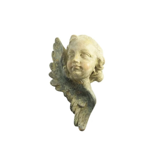 Antique Polychrome Putto or Cherub Face with Wings - 43 Chesapeake Court Antiques