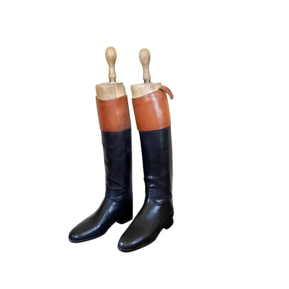 Vintage Pair of English Black Riding Boots with Wooden Trees, Peal & Co - 43 Chesapeake Court Antiques