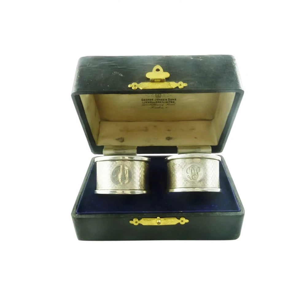  Pair of English Sterling Silver Napkin Rings with Presentation Box - 43 Chesapeake Court Antiques