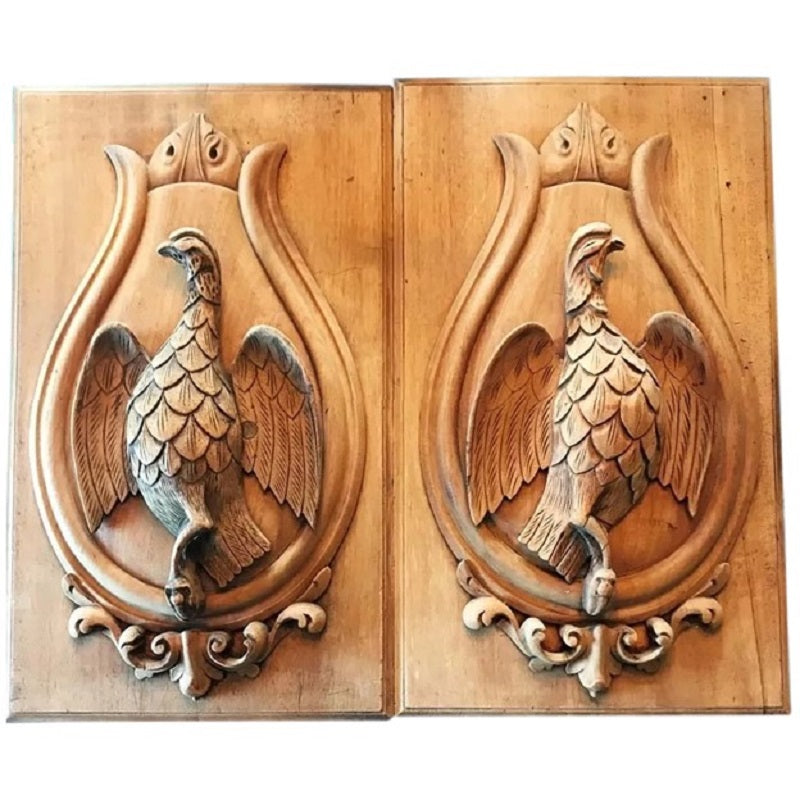 Antique Pair Carved Wood Panels with Sporting Theme, Game Birds - 43 Chesapeake Court Antiques