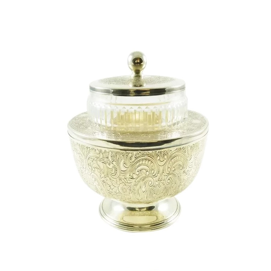 Silver Plate Caviar Dish or Holder Barker Ellis Silver with Cut Crystal Insert - 43 Chesapeake Court Antiques