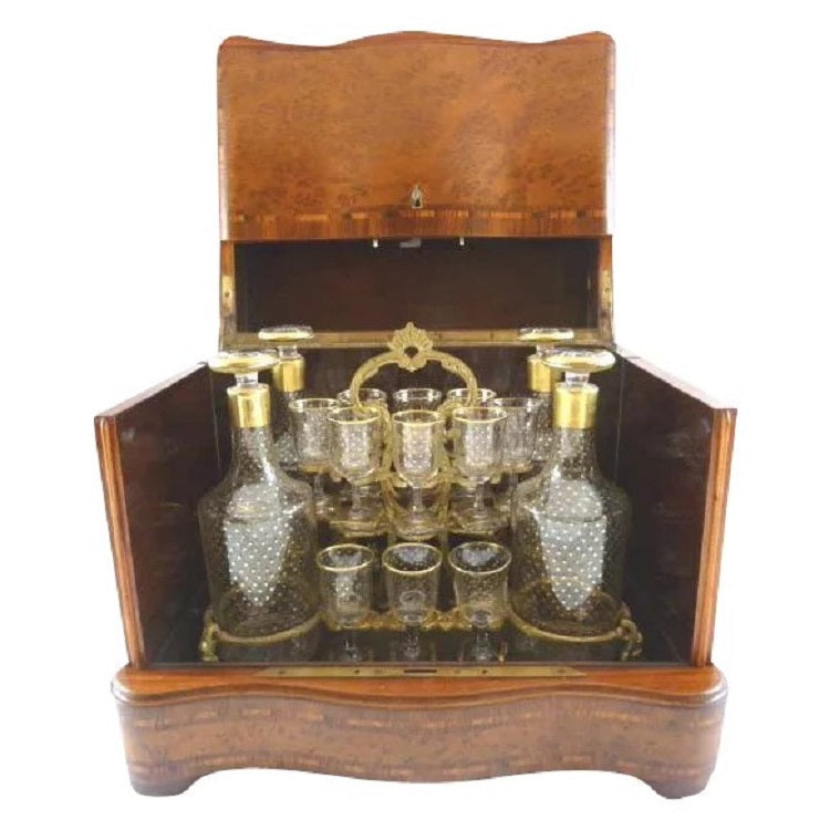 Superb Antique French Cave a Liqueur Tantalus Liquor Box Decanters Superb Antique French Cave a Liqueur Tantalus Liquor Box Decanters
