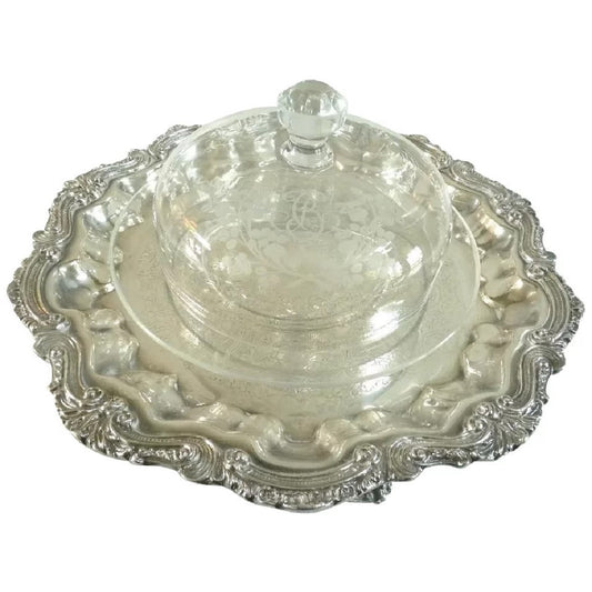 Antique Crystal Cheese Bell Dome with Platter - 43 Chesapeake Court Antiques