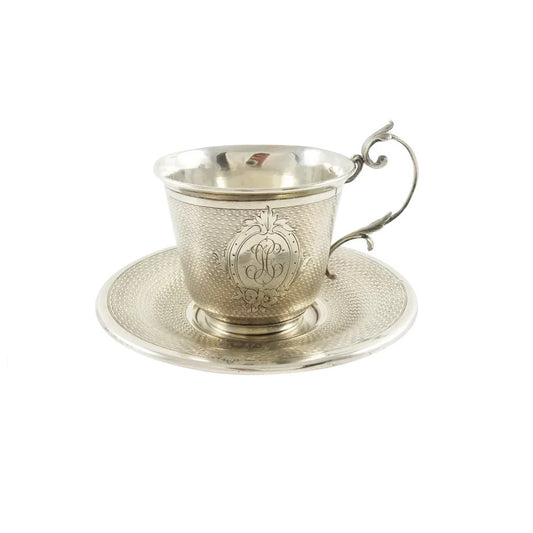 Antique French Sterling Silver Cup & Saucer, Demitasse Size - 43 Chesapeake Court Antiques