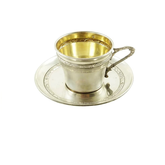 Antique French Sterling Silver and Gilt Cup & Saucer - 43 Chesapeake Court Antiques