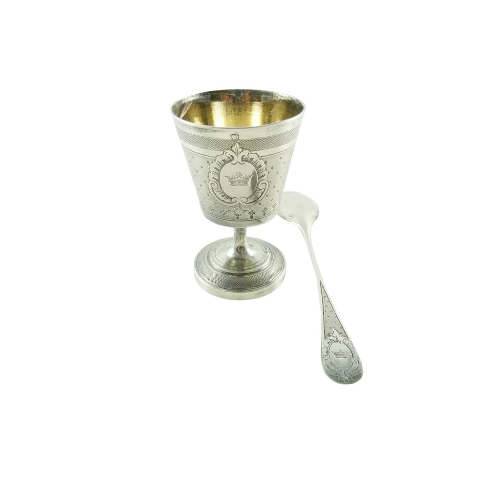 Antique French Sterling Silver Egg Cup & Spoon Set - 43 Chesapeake Court Antiques