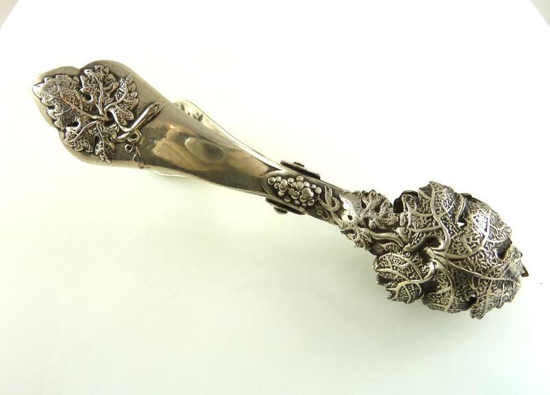 Antique French Silver Plate Escargot Server Tong Uncommon Design Vineyard Theme - 43 Chesapeake Court Antiques