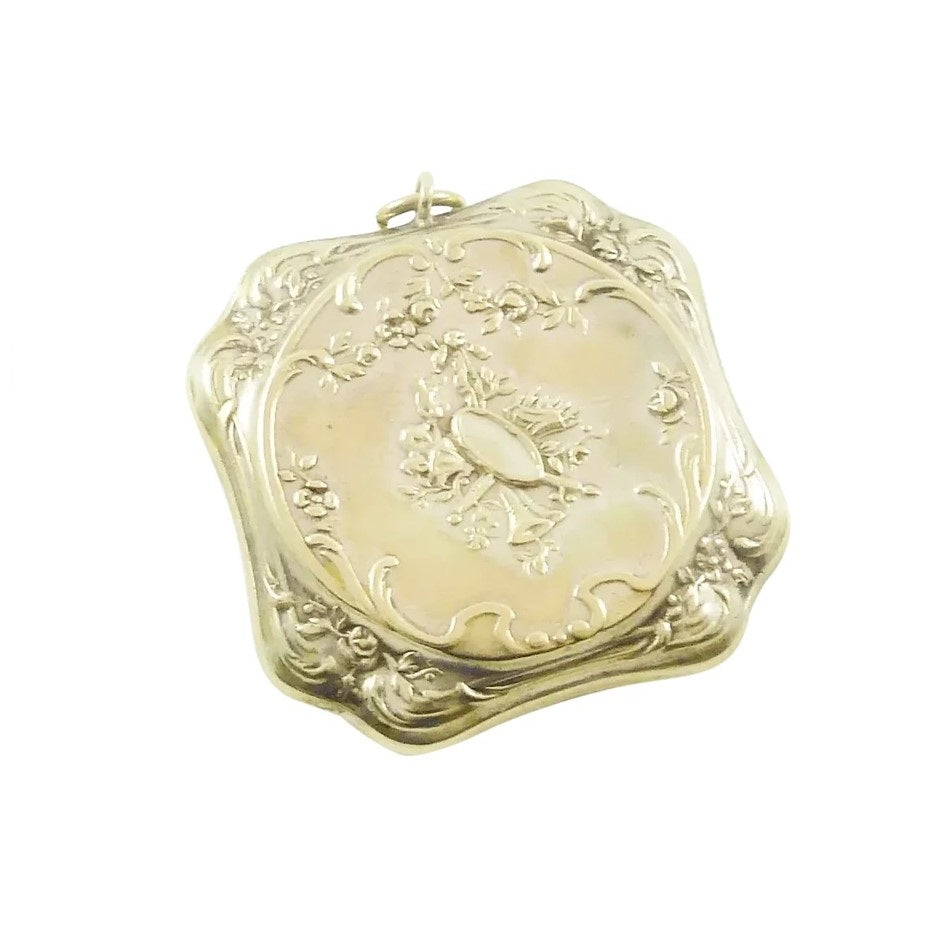 Antique French Silver Pendant Locket, Gilt Interior with Mirror, Louis XVI Style - 43 Chesapeake Court Antiques