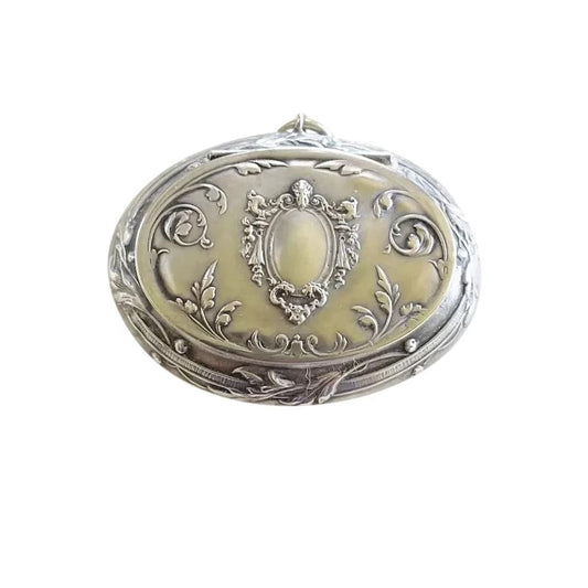 Antique French Silver & Gilt Chatelaine Pendant with Mirror - 43 Chesapeake Court Antiques