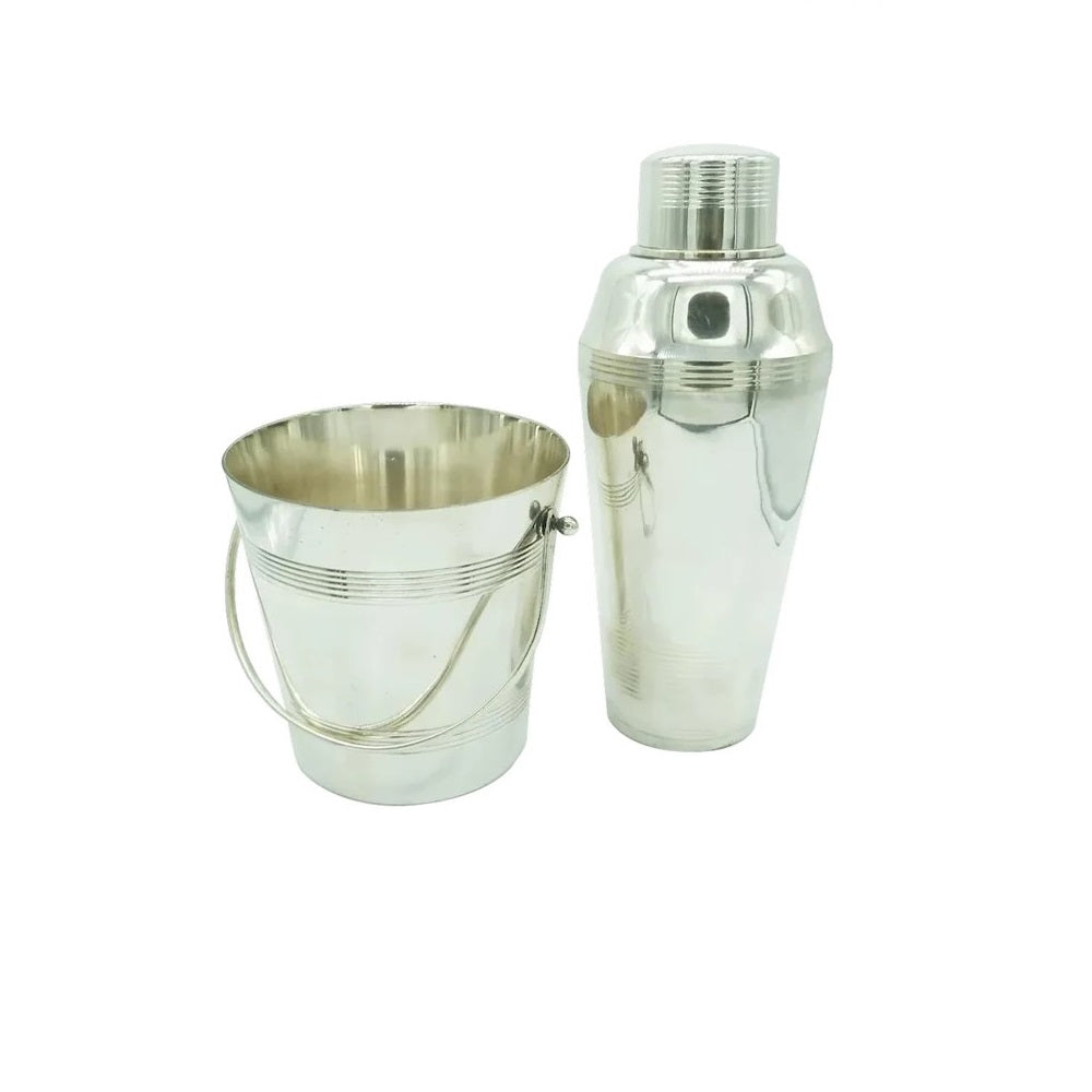 French Silver Bar Set Includes Cocktail Shaker & Ice Bucket - 43 Chesapeake Court Antiuqes