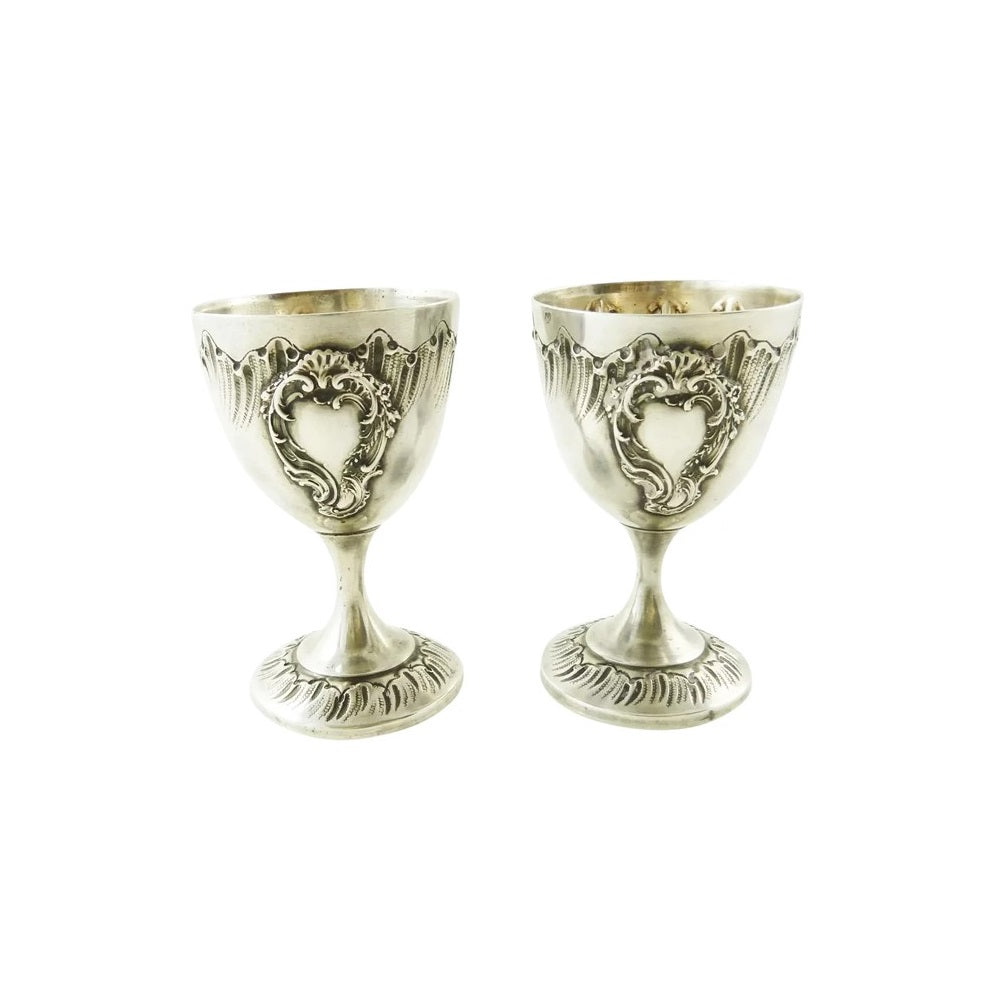 Antique French Sterling Silver Egg Cups, Matching Pair Rococo - 43 Chesapeake Court Antiques 