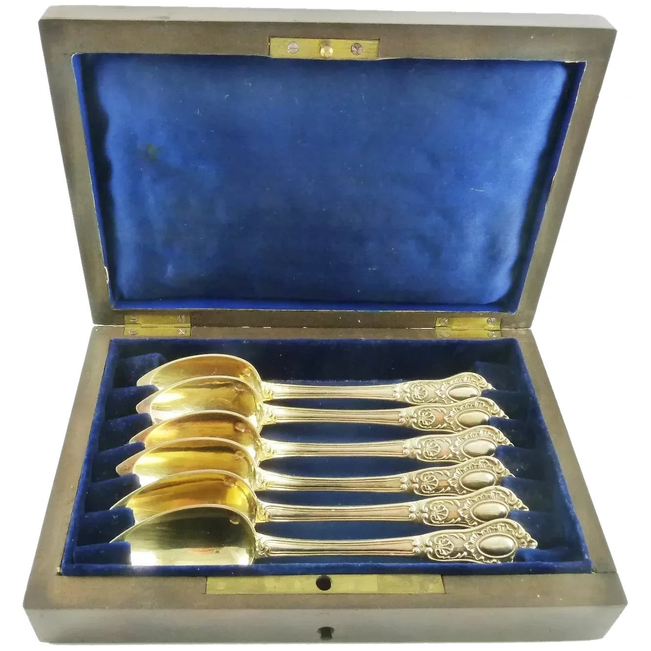 Antique French Silver & Vermeil Coffee Spoons with Presentation Case, Set of Six - 43 Chesapeake Court Antiques