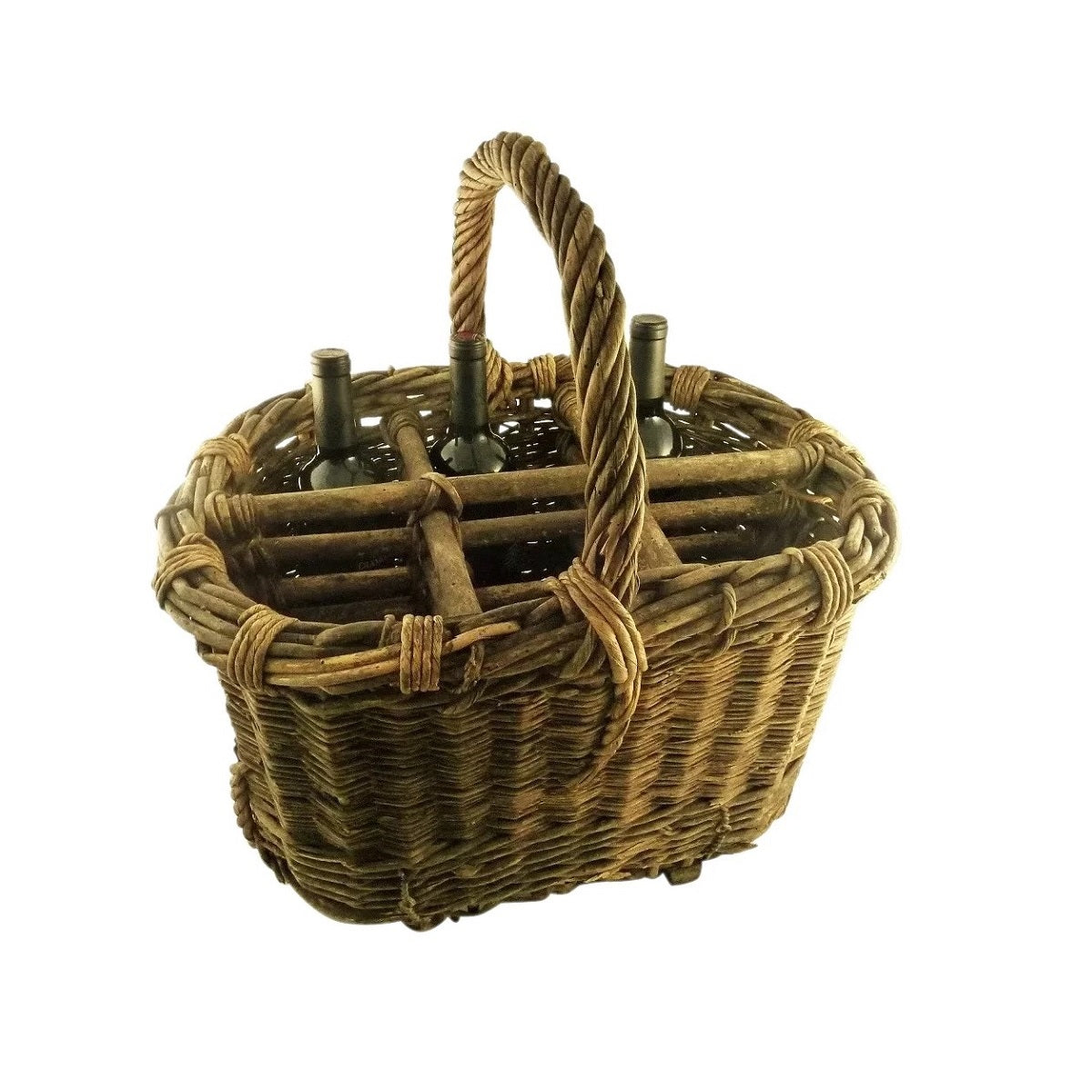 Antique French Provincial Wicker Wine Basket or Carrier - 43 Chesapeake Court Antiques