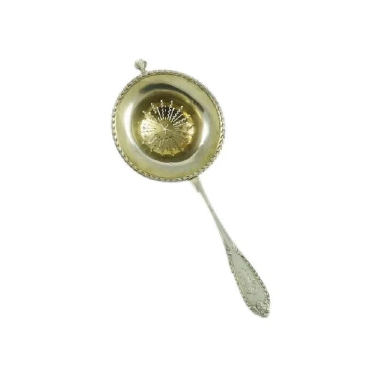 Antique French Sterling Silver Tea Strainer with Vermeil, Over the Cup Style, - 43 Chesapeake Court Antiques