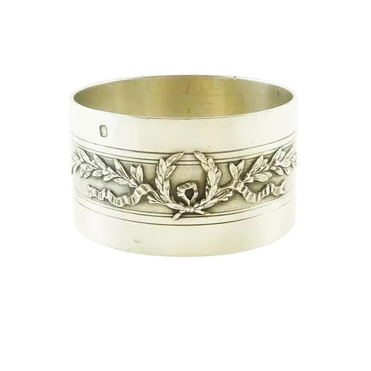 Antique French Sterling Silver Napkin Ring, Laurel Wreaths - 43 Chesapeake Court  Antiques 