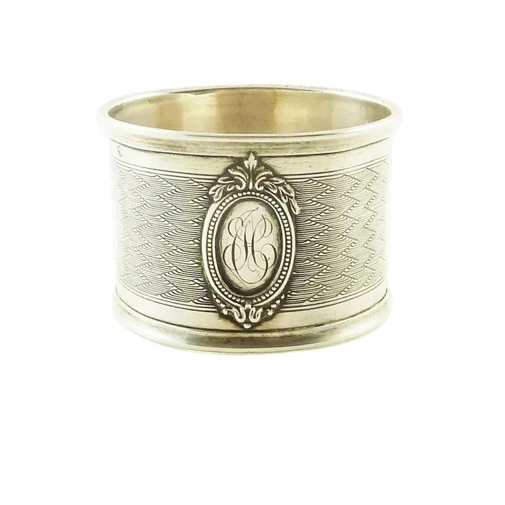 Antique French Sterling Silver Napkin Ring, Guilloche Design - 43 Chesapeake Court Antiques 