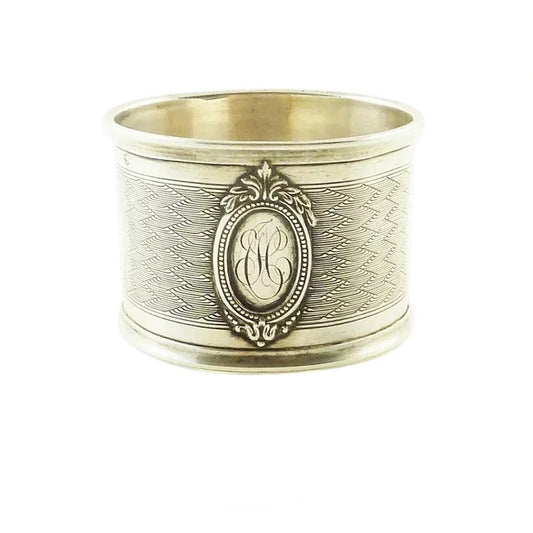 Antique French Sterling Silver Napkin Ring, Guilloche Design - 43 Chesapeake Court Antiques 