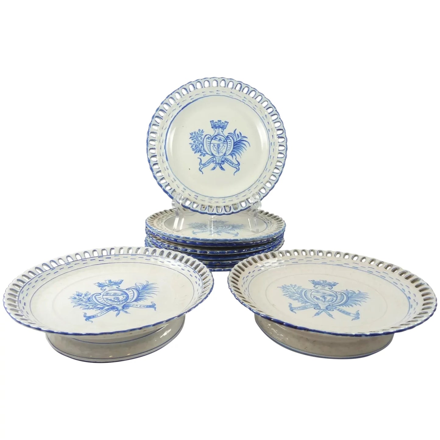 French Faience Pottery Set by Emile Galle, Eight Plates & Two Compotes c1900 - 43 Chesapeake Court Antiques