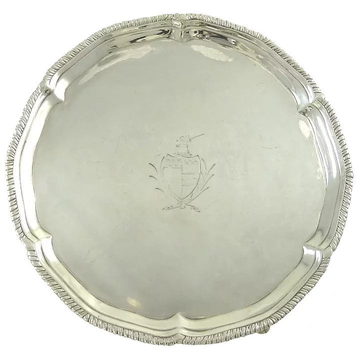 Antique Georgian Sterling Silver Salver Card Tray, London 1774 - 43 Chesapeake Court Antiques