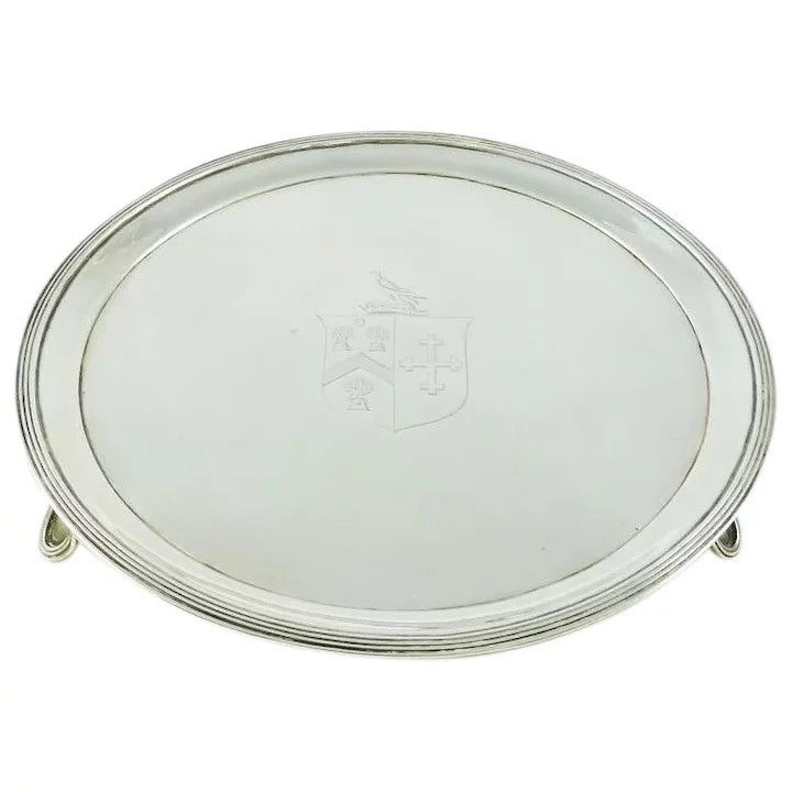 Antique Georgian Sterling Silver Salver or Card Tray, London 1791 - 43 Chesapeake Court Antiques