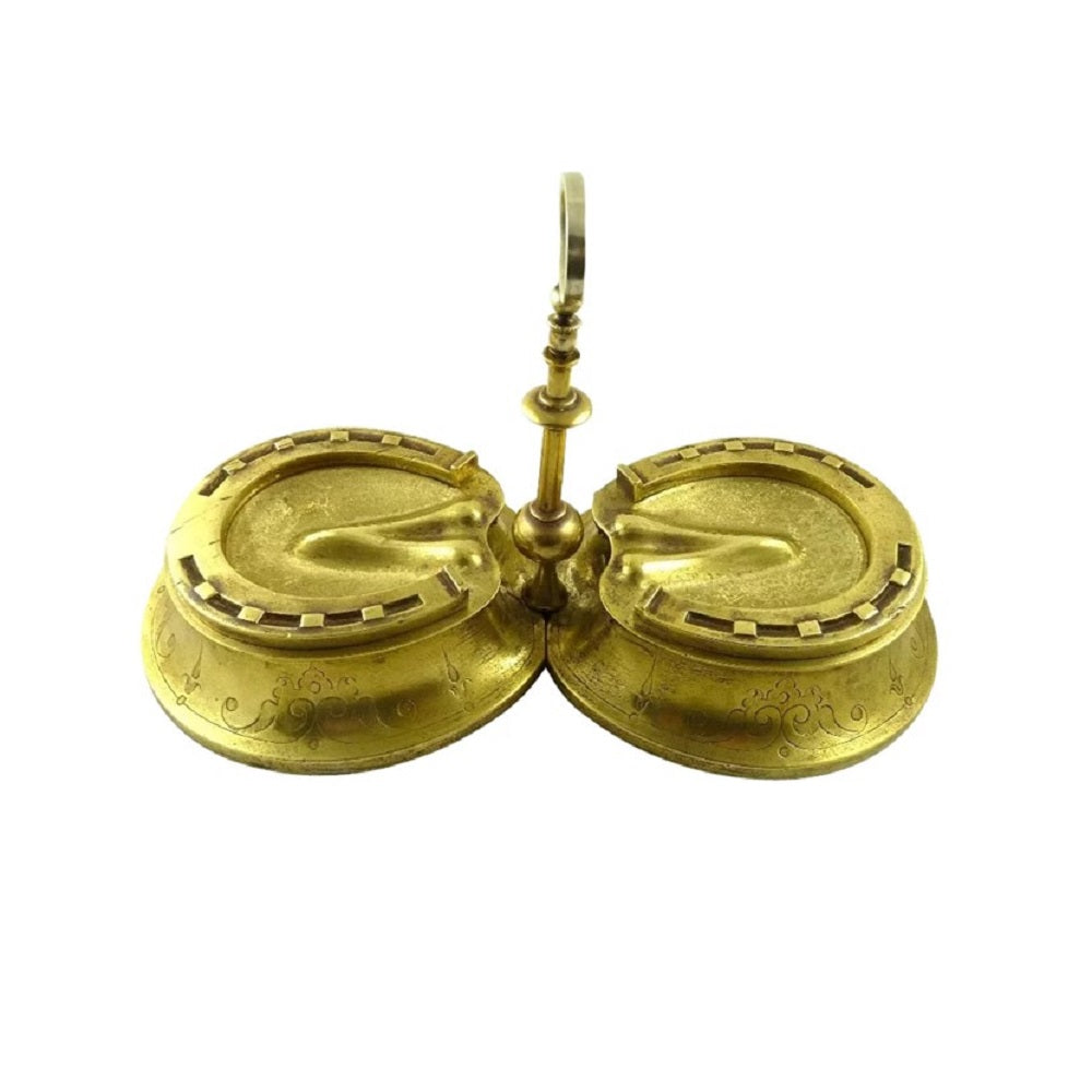 Equestrian Novelty Antique Brass Inkwell, 19th C - 43 Chesapeake Court Antiques 