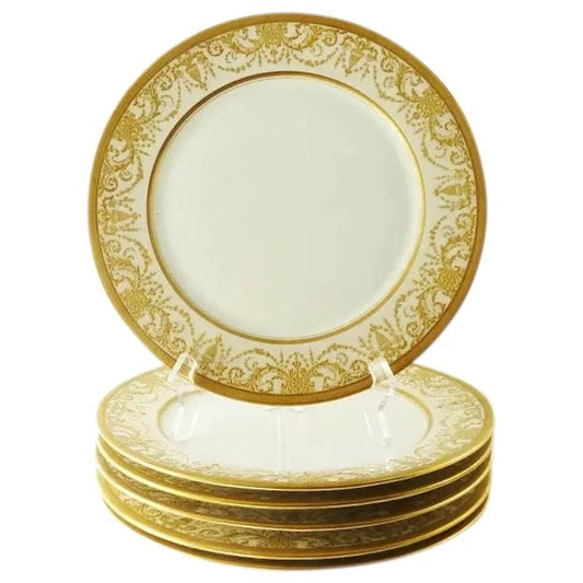 Antique Porcelain Service or Under-Plates, Thick Gold Encrusted Raised Work - 43 Chesapeake Court Antiques