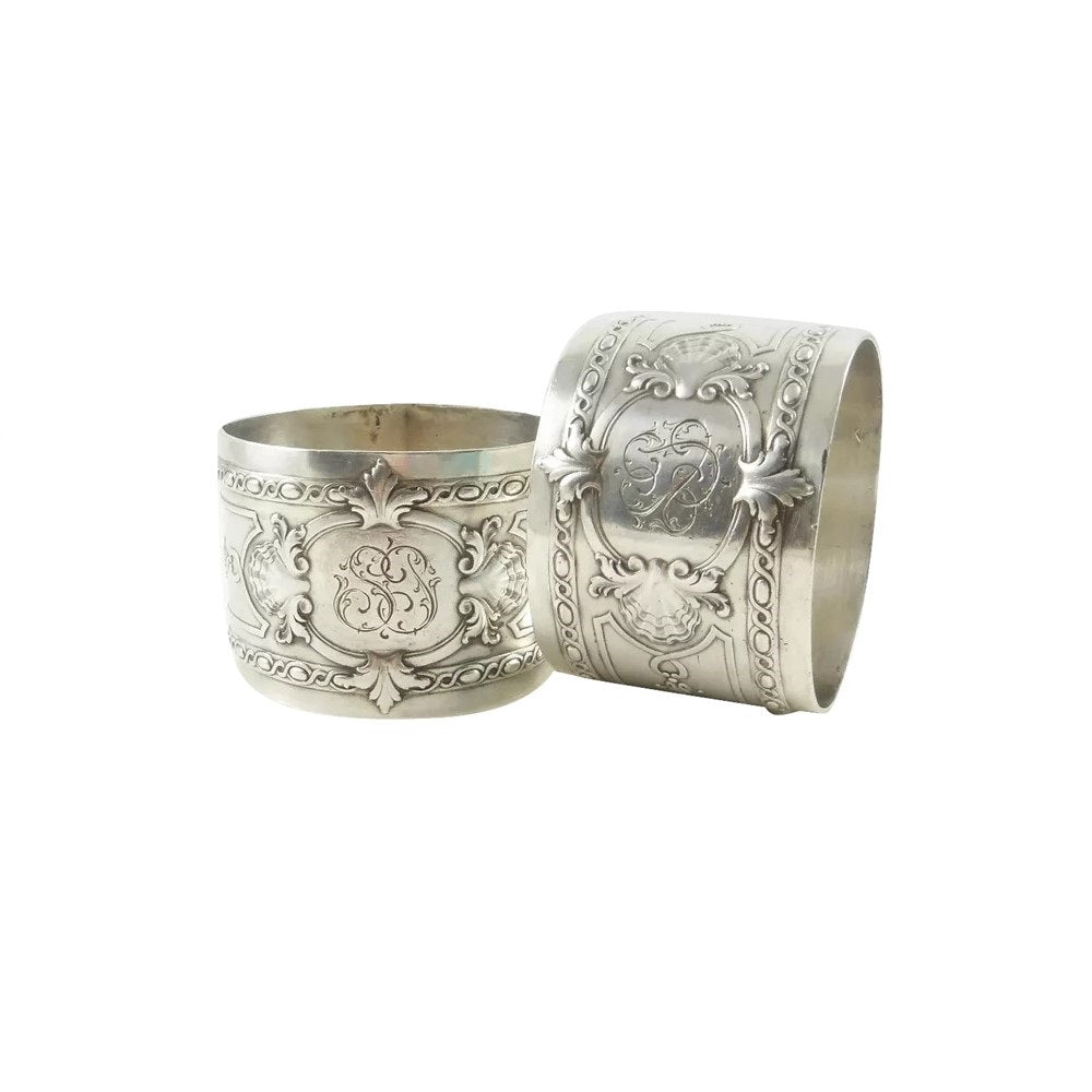 Pair Antque French Sterling Silver Napkin Rings, Louis XVI, Rococo Style - 43 Chesapeake Court Antiques