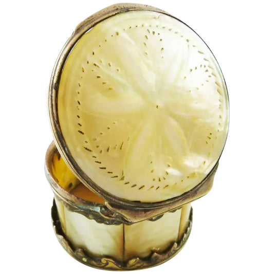 Antique Mother of Pearl Snuff Box with Gilt Metal,  C 1800 - 43 Chesapeake Court Antiques