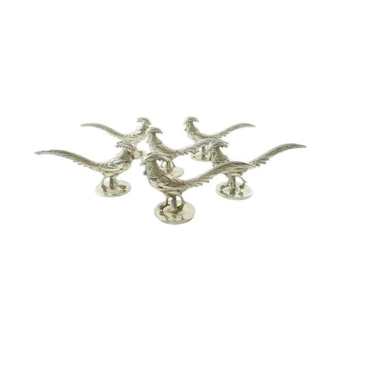 Vintage French Silver Plate Menu Holders Pheasants - 43 Chesapeake Court Antiques